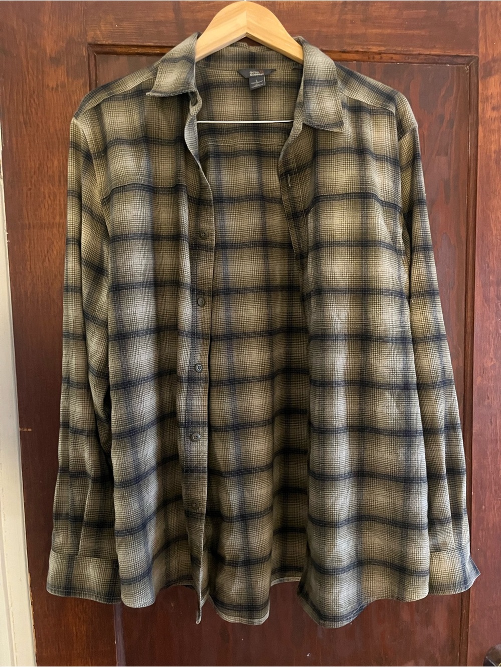 Royal Robbins Men's Long Sleeve Plaid Travel Shirt Olive Green Size Large L
